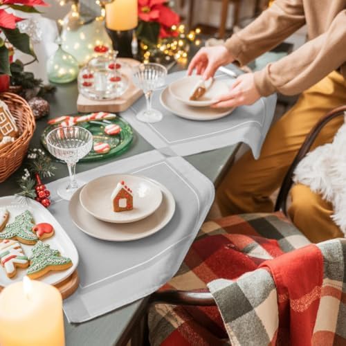 Light Grey Plaid Placemats Set of 8, Cotton Linen Fabric Place Mats