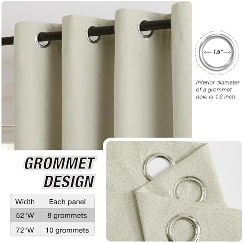 KangBang Light Beige Blackout Linen Curtains 120 Inches Long 2 Panels