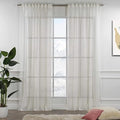Extra Long Cream Linen Look Set of 2 Sheer Curtains Back Tab Home