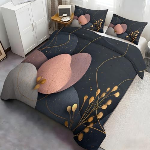 Mid Century Modern Abstract Duvet Cover King Size, Dark Gray Black