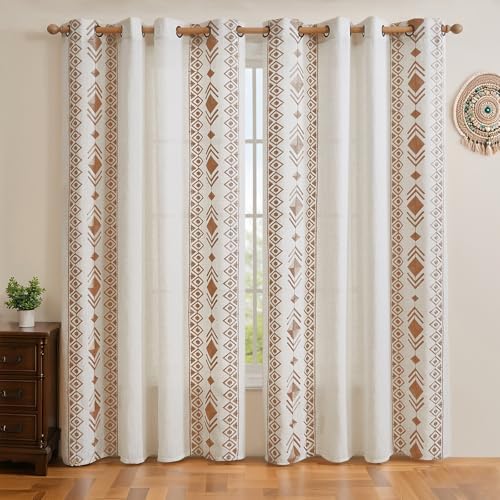 Boho Curtains 2 Panels for Living Room Geometric Patterned 96 Inch