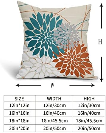 Teal Orange Pillow Covers 20x20 Dahlia Flower White Gray Elegant
