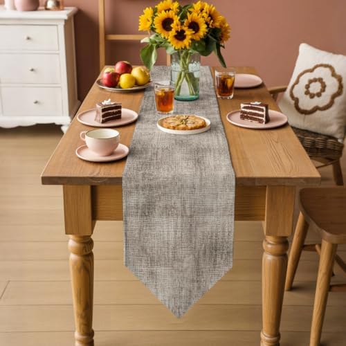 Vintage Beige Linen Texture Table Runner 108 inches Long Minimalist