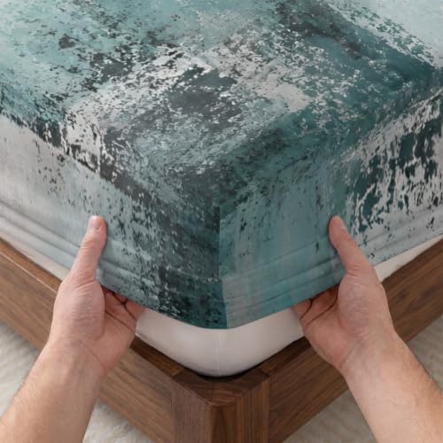 Fitted Sheets Elastic Deep Pocket Bed Sheet Twin XL Cyan Gray Graffiti