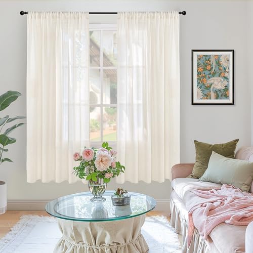 BGment Ivory Linen Curtains 63 Inches Long for Living Room - Semi