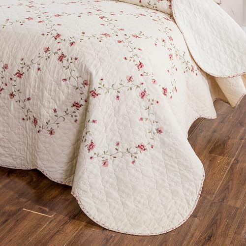 Quilt Set Classical 3D Floral Embroidery Pattern 3-Piece Cotton