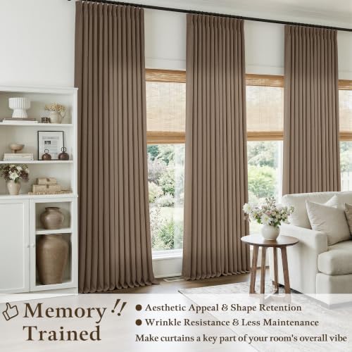 TWODRAPES 96 Inch Pinch Pleated Linen Curtains 2 Panels Set Light