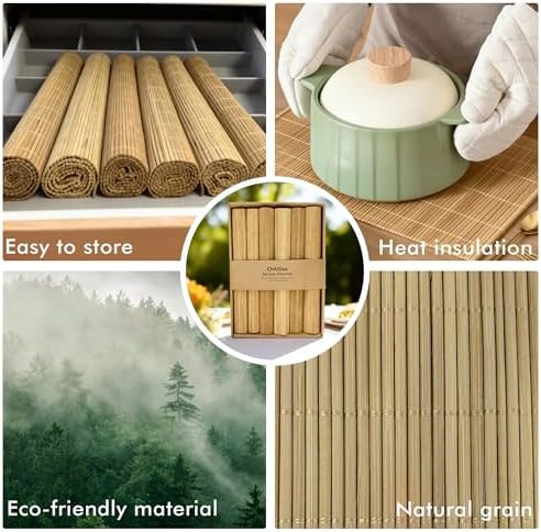 8-Pack Bamboo Placemats,Woven Heat-Resistant Rectangular Table