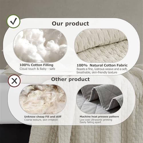 palassio Beige 100% Cotton Quilt King Size Bedding Sets with 2 Pillow