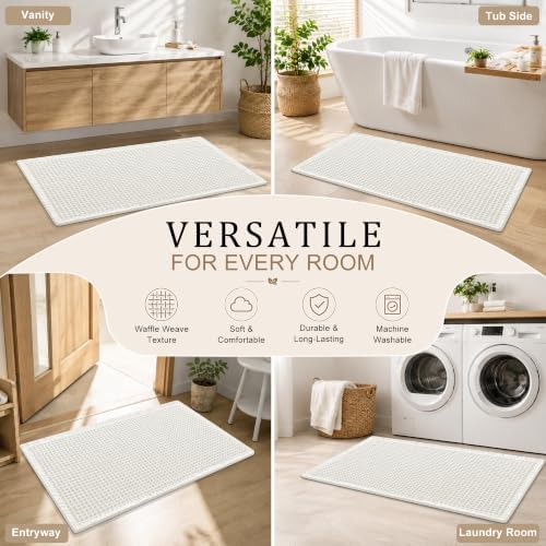 OLANLY Waffle Bath Mat 60x24, Non Slip Boho Bathroom Runner Rugs