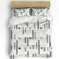 Duvet Cover Set Queen, Gray White Geometric Blocks 3 Piece Bedding Set