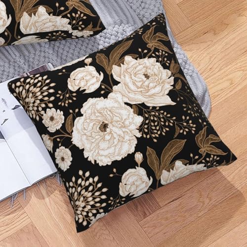Black and Gold Flower Throw Pillow Covers Vintage Floral Botanical
