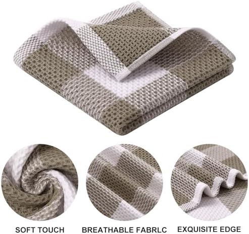 Mordimy Cotton Waffle Weave Dish Cloths, 12"x 12", 6 Pack, Khaki &
