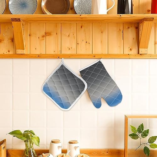 Quilted Cotton Terry Cloth Oven Mitt, Pot Holder Blue Grey Gradient