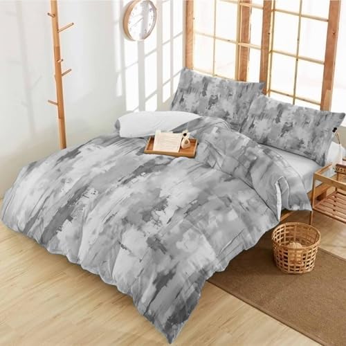 Duvet Cover Set Queen, Abstract Gray White Faded Impressionism 3 Piece
