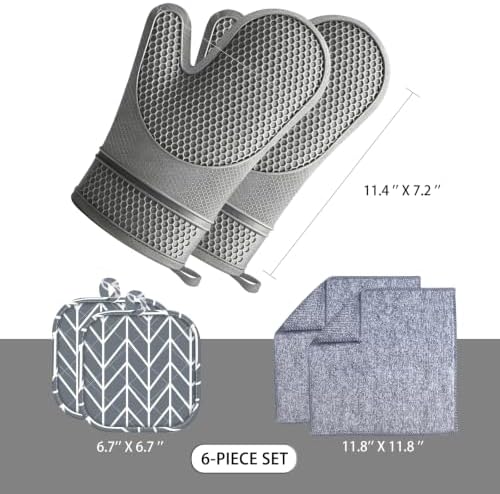 ISQ 6Piece Silicone Oven Mitts and Pot Holder Set Heat-Resistant up to