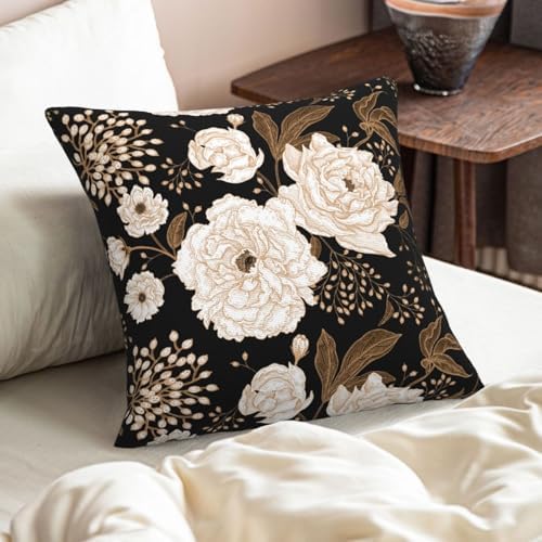 Black and Gold Flower Throw Pillow Covers Vintage Floral Botanical