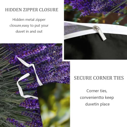 Queen Duvet Cover Set Plants and Floral Lavender Bedding with