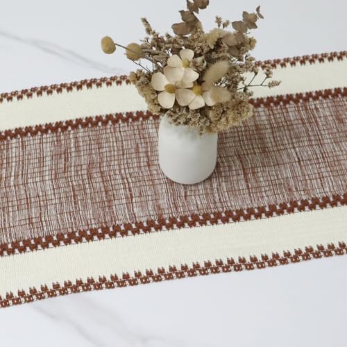 Macrame Table Runner Caramel Rust Fall Boho Woven Farmhouse Rustic