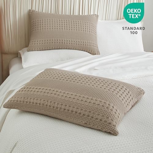 PHF 100% Cotton Waffle Pillow Shams King Size, 2 Pack 20" x 36" Soft