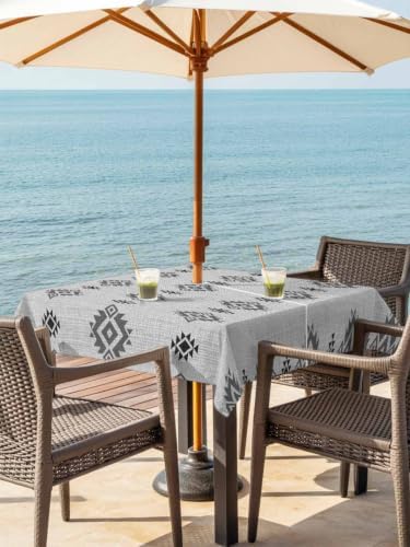 Aztec Outdoor Tablecloth 60"x60" Table Cover with Umbrella Hole and
