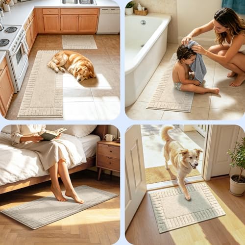 Pauwer Bathroom Rugs Sets 3 Piece, Microfiber Bath Mat Set, Light
