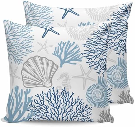 Pillow Covers 20x20 Set of 2, Blue Grey Coastal Throw Pillow Covers