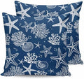 Pillow Covers 18x18 Set of 2, Navy Blue Coastal Square Throw Pillow