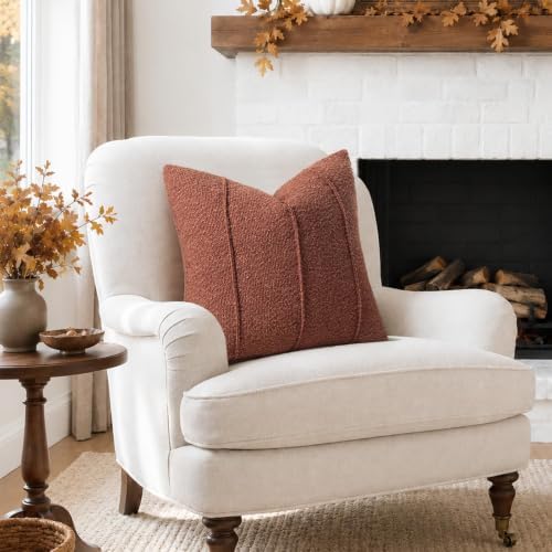YCOLL Rust Boucle Pillow Covers 18x18 Set of 2, Textured Fall Throw