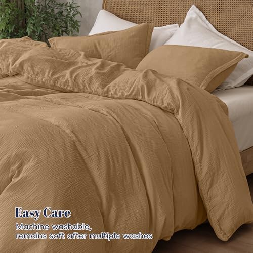 PHF 100% Natural Cotton Muslin Duvet Cover Set King Size, Ultra Soft