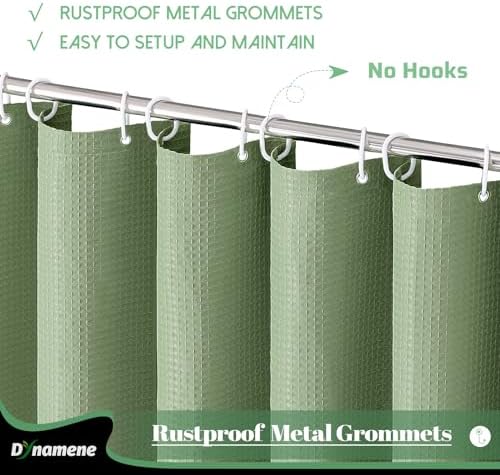 Dynamene Sage Green Fabric Shower Curtain, Waffle Weave Textured Cloth