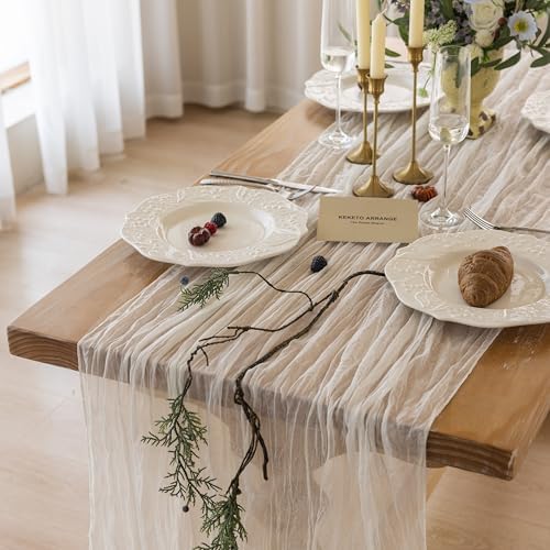White Ivory Cheesecloth Table Runner 120 Inches for Wedding