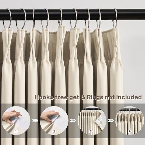 KEQIAOSUOCAI Pinch Pleated Cream Beige Curtains 120 Inches Long for