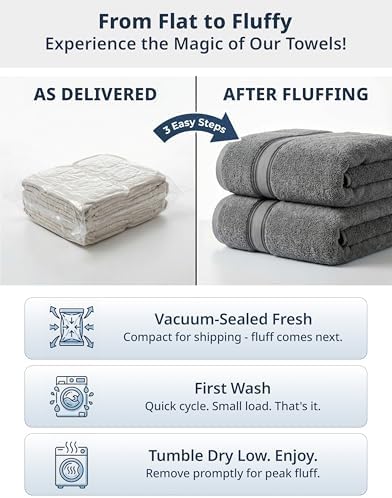 LANE LINEN Bath Towel Set 100% Cotton 6 Piece Soft Absorbent - Grey