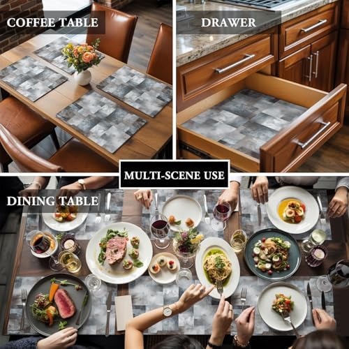 Gray Geometric Placemats Set of 8, Cotton Linen Fabric Place Mats