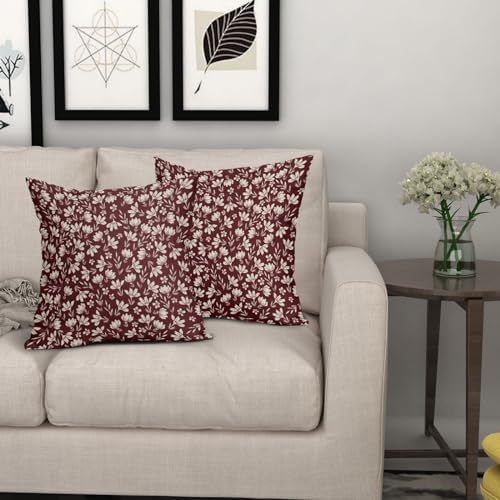 Burgundy Pillow Covers 18x18 Set of 2 Vintage Floral Rustic Old Style
