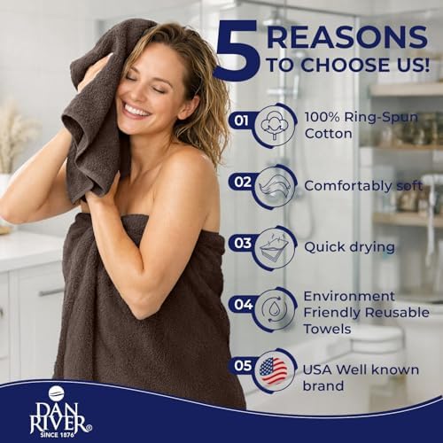 DAN RIVER 8 Piece Luxury Bath Towels for Bathroom, Towel Set, Brown