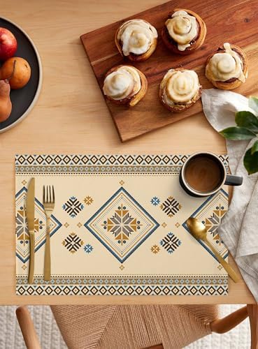 Placemats Set of 8, Beige Khaki Boho Woven Placemat, Linen Place Mats