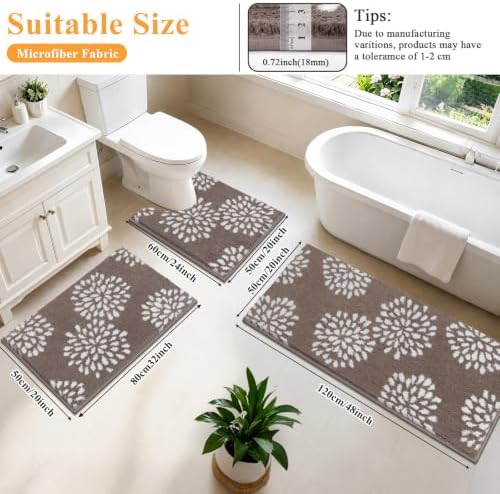 HEBE Bathroom Rugs Set 3 Piece, Non Slip Washable Absorbent Bath Mat