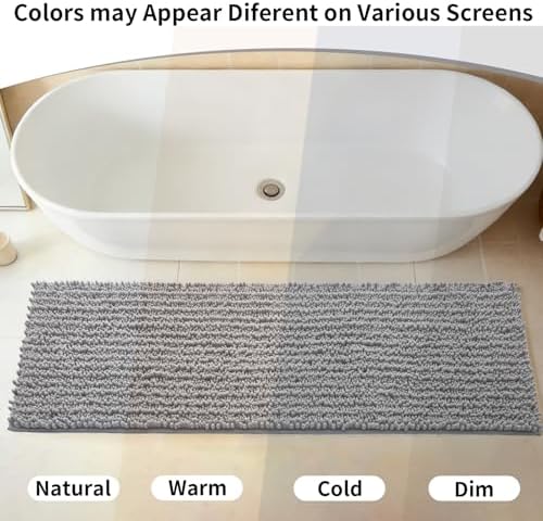 Disolla Bathroom Runner Rug 60x24, Chenille Large Long Bath Mat, Grey