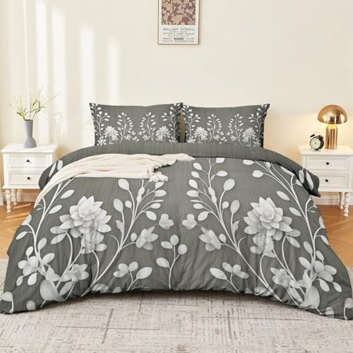 Microfiber Reversible Duvet Cover King Size - Minimalist Plants