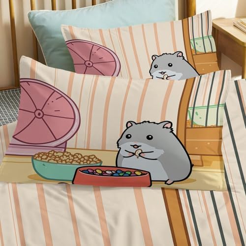 King Duvet Cover Set Cartoon Hamster Sunflower Seed Lines Bedding with