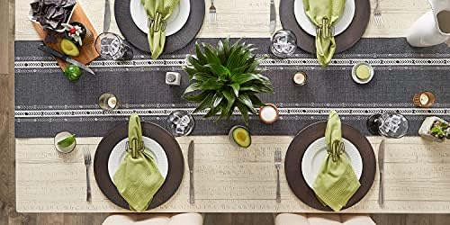 DII Textured Stripe Cotton Table Runner, 14x72 Black Fringed Farmhouse