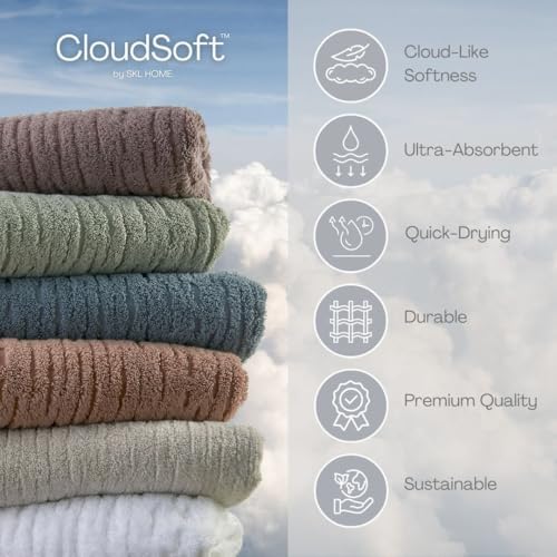 SKL Home CloudSoft Hand Towel Set, 2-Piece, 100% Cotton Luxury, White