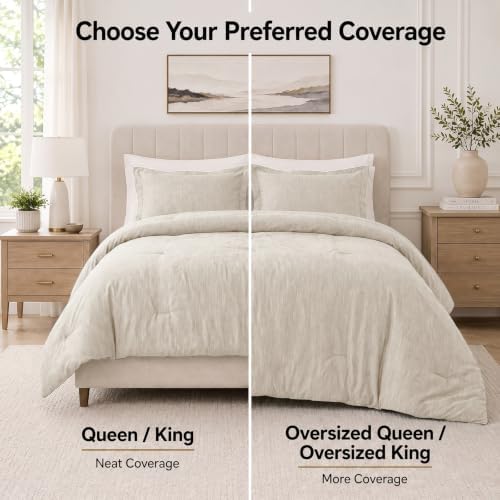 CozyLux California King Comforter Set, Heathered Beige 3 Pieces