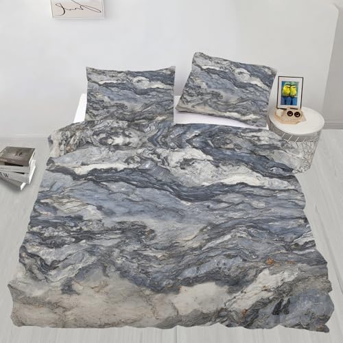 Abstract Marble Duvet Cover King Size, Realistic Marble Look Bedding