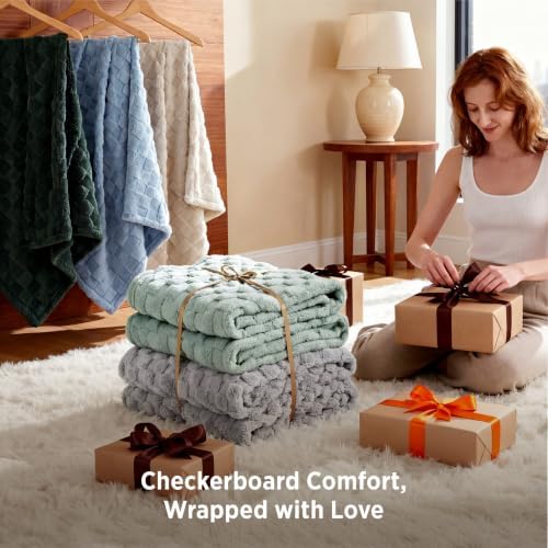 Bedsure Checkered Soft Cozy Queen Blanket for Bed, Grey, 90"×90"