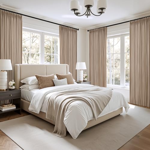MIULEE Pinch Pleated Thick Linen Curtains 96 Inches Long 2 Panels Set