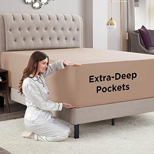 Empyrean 2 Pack Taupe Extra Deep Pocket Fitted Sheet Queen, Hotel