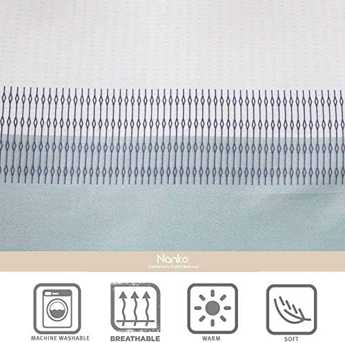 Nanko King Duvet Cover Set 3pc 104x90 Gray Mint Green Striped Pattern